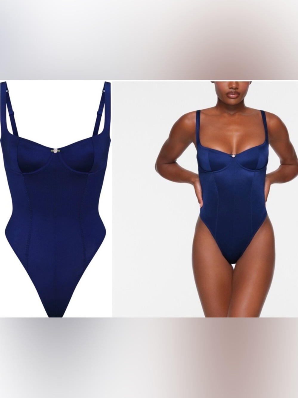 SKIMS RARE SOLD OUT | Stretch Satin Bodysuit | Neptune Medium